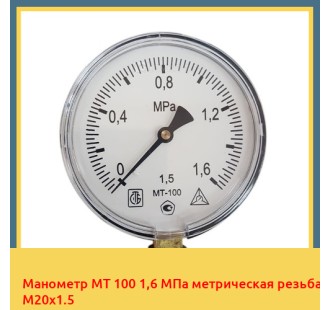 Манометр МТ 100 1,6 МПа метрическая резьба М20х1.5 в Талдыкоргане